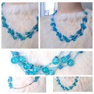 Multistrand blue glass beaded necklace